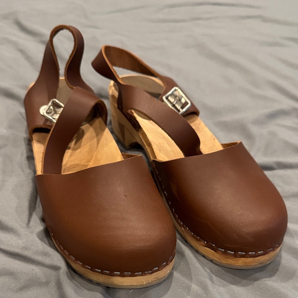Hand made wood-leather clogs from Sweden